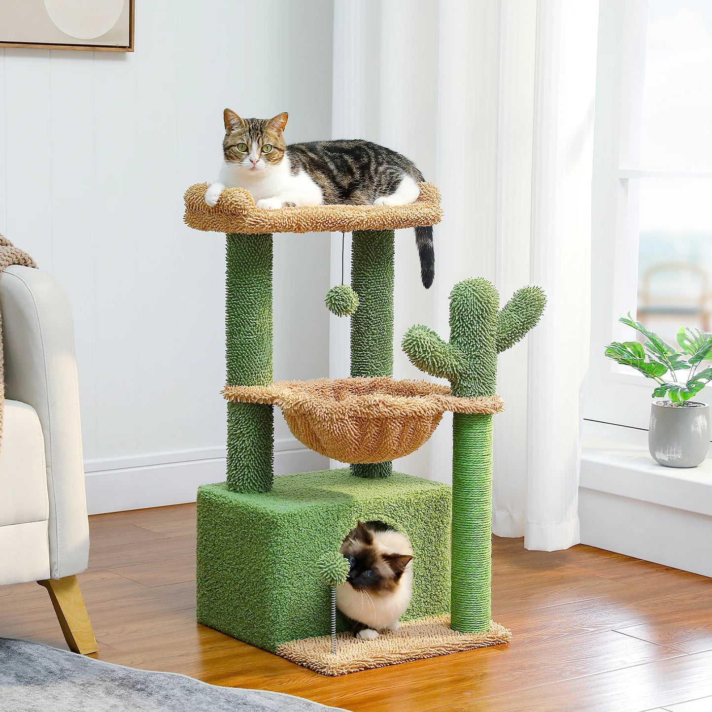 PEQULTICN 4-In-1 Cactus Cat Tree For Indoor Cats And Toys