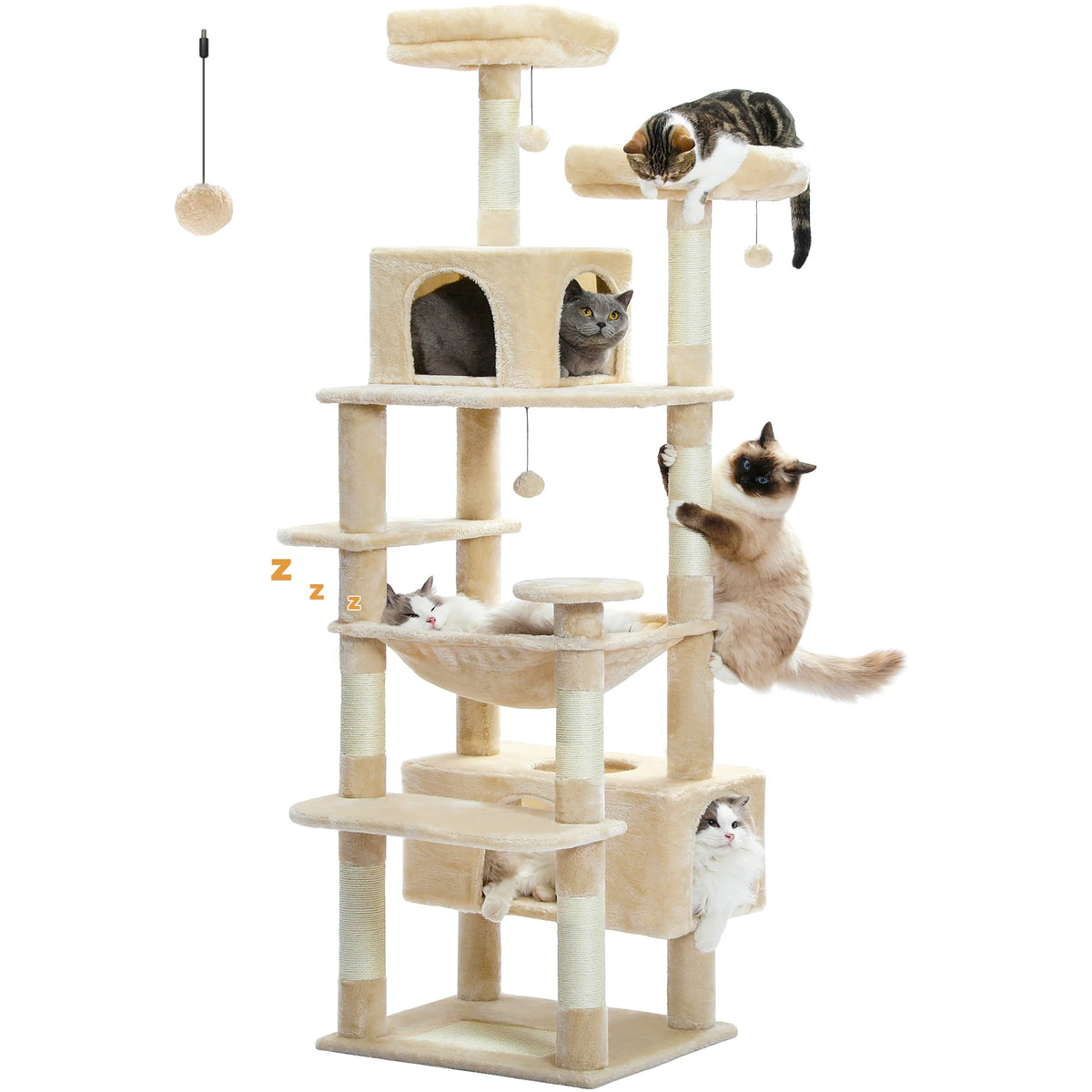 PEQULTI Multi Level Cat Tree Tower With Scratching Posts Hammock And Condo