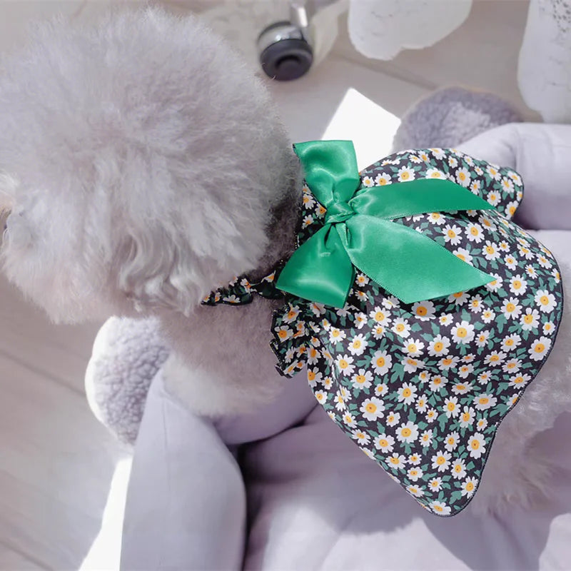 NONECN Cat Dog Dress Sleeveless Floral Princess Summer Wear