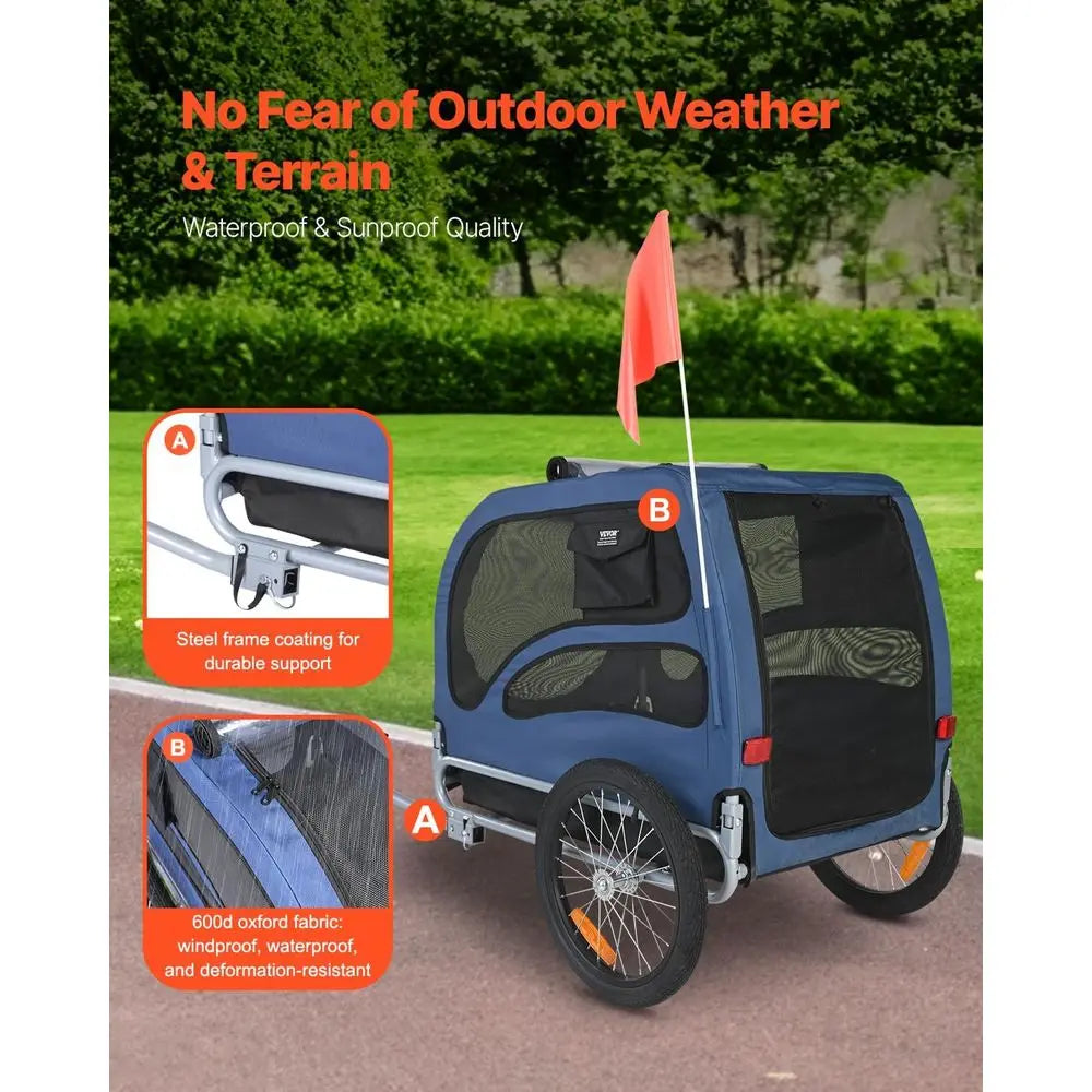 Pet Bicycle Trailer 100 Lb Capacity With Quick Release Wheels