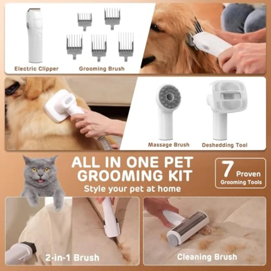 MDNG Pet Grooming Vacuum Kit 7 Tools Low Noise Deshedding