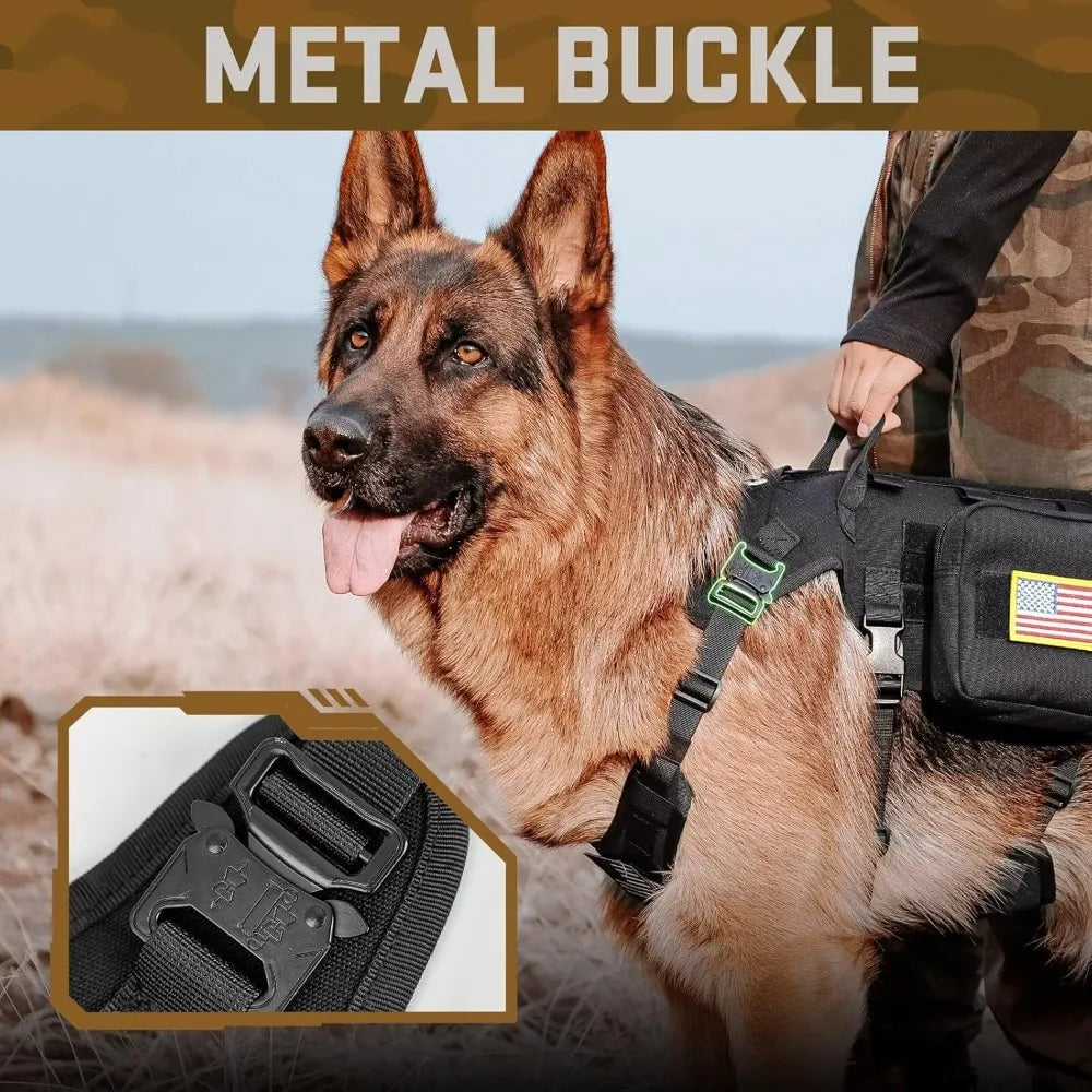 XMSJ Tactical Dog Harness And Collar With Bungee Leash