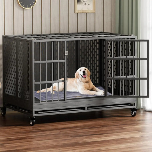 Ufsagcg Heavy Duty Dog Crate With Wheels For Large Dogs
