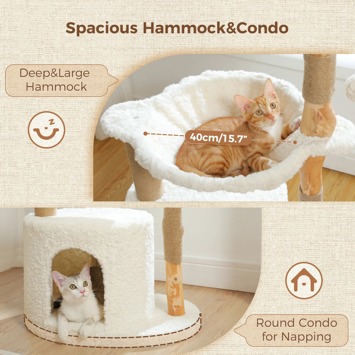 PEQULTI Solid Wood Cat Tree Tower With Condo And Perches