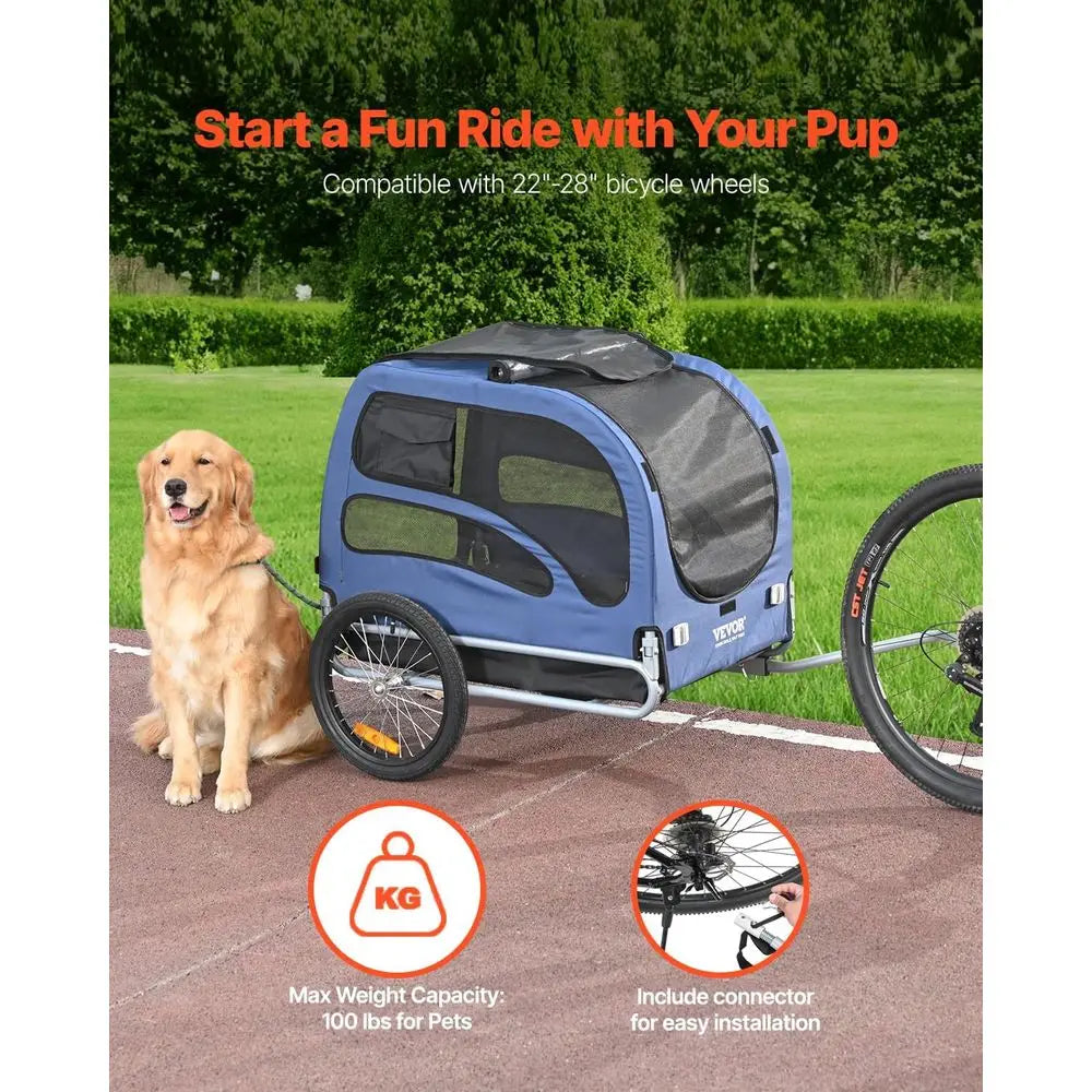 Pet Bicycle Trailer 100 Lb Capacity With Quick Release Wheels