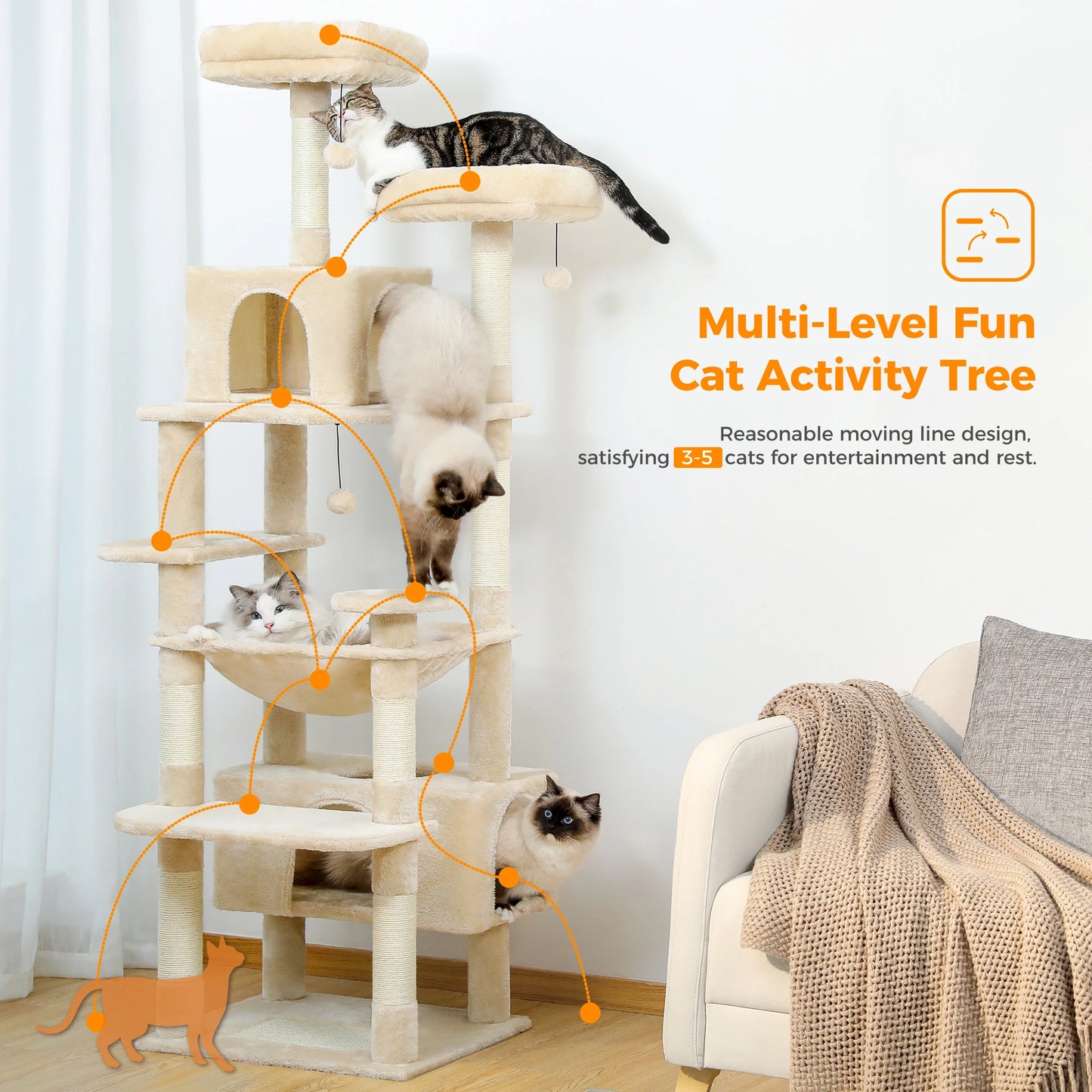 PAWZ Road Indoor Cat Tree Tower With Sisal Scratching Posts