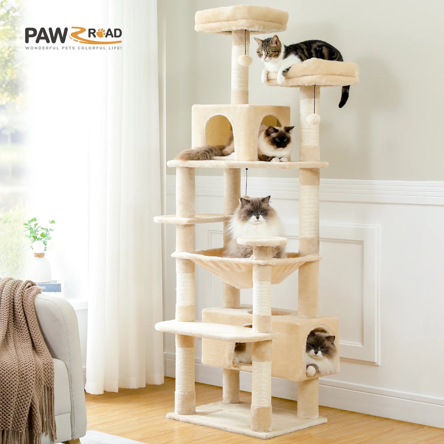 PEQULTI Multi Level Cat Tree Tower With Scratching Posts Hammock And Condo