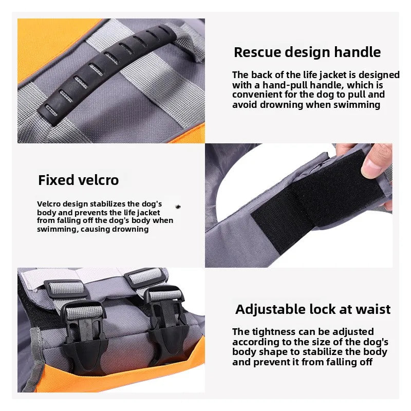 Dog Life Jacket Swimming Vest Reflective Adjustable For Pets