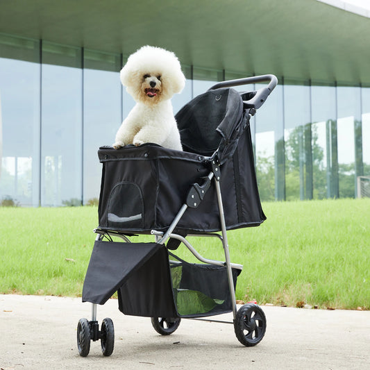 Foldable Pet Stroller For Small Dogs And Cats With Mesh