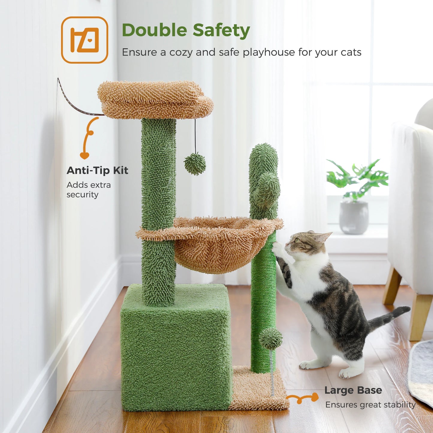 PEQULTICN 4-In-1 Cactus Cat Tree For Indoor Cats And Toys