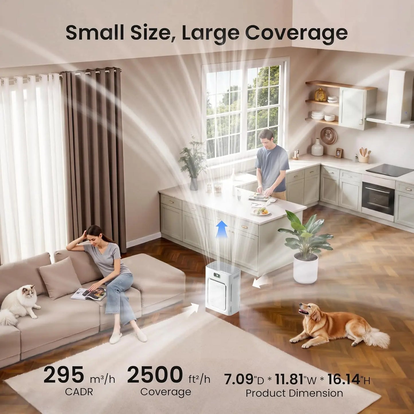 Pet Hair Pro Large Room Air Purifier With H13 HEPA