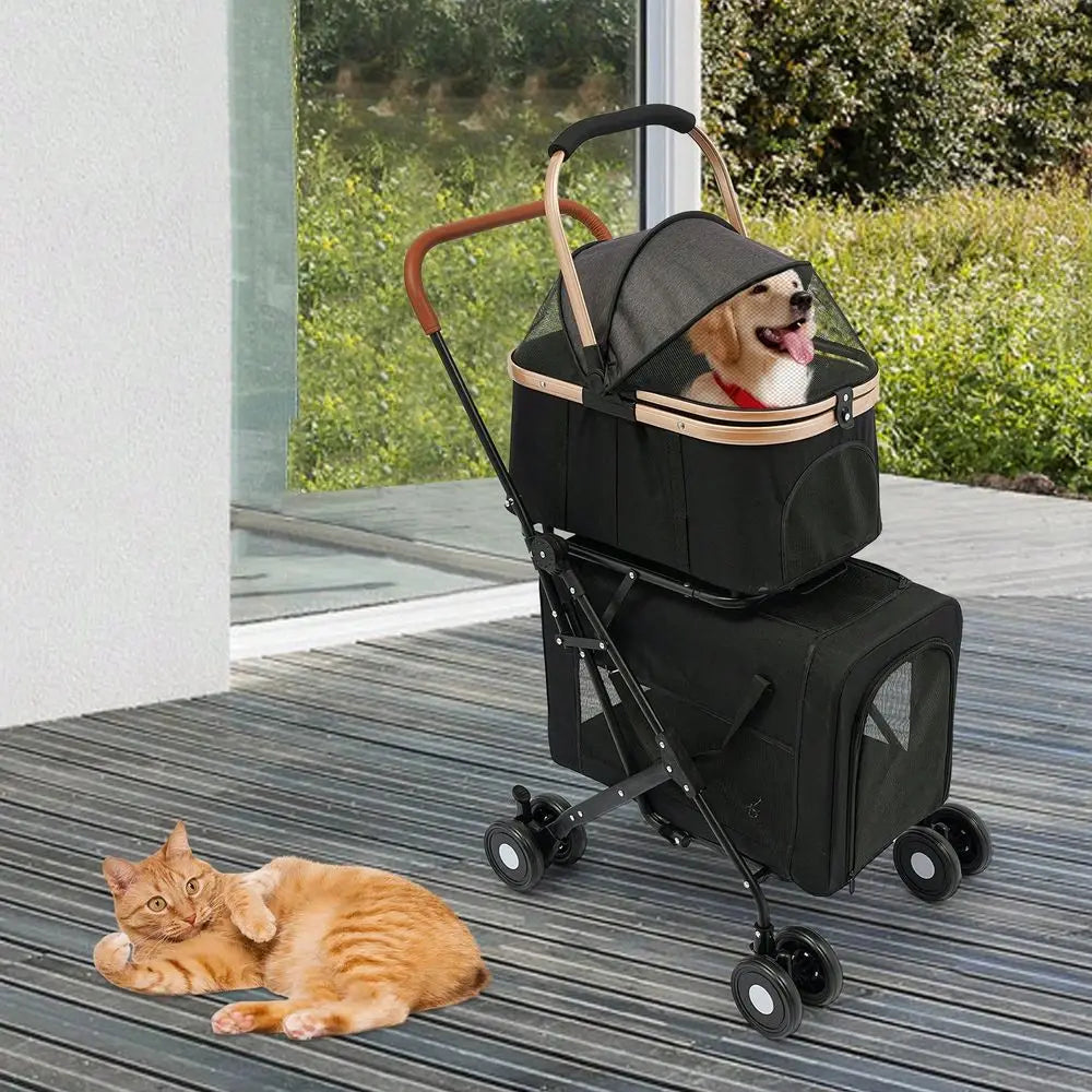 XMSJ Dual Dog Stroller With Detachable Carriers And Lockable Wheels