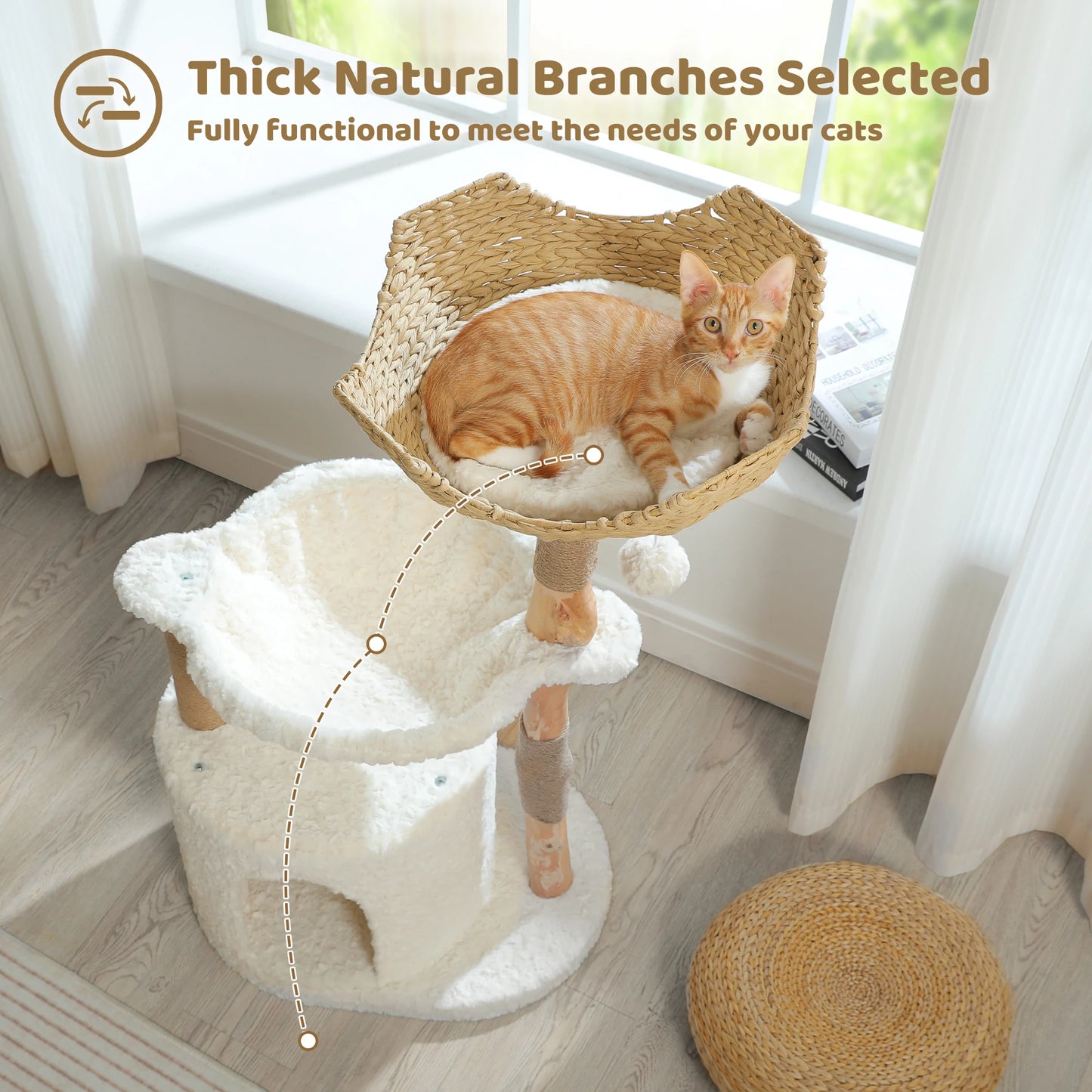 PEQULTI Solid Wood Cat Tree Tower With Condo And Perches