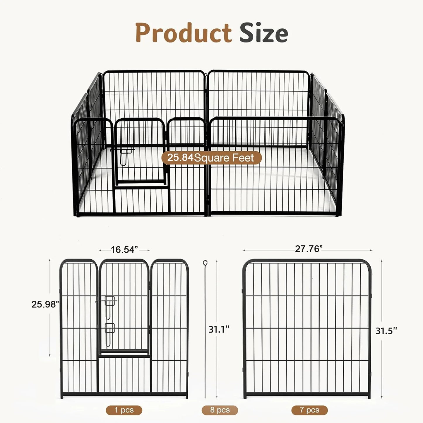 JHK Metal 8 Panel Dog Playpen Fence Foldable Indoor Outdoor