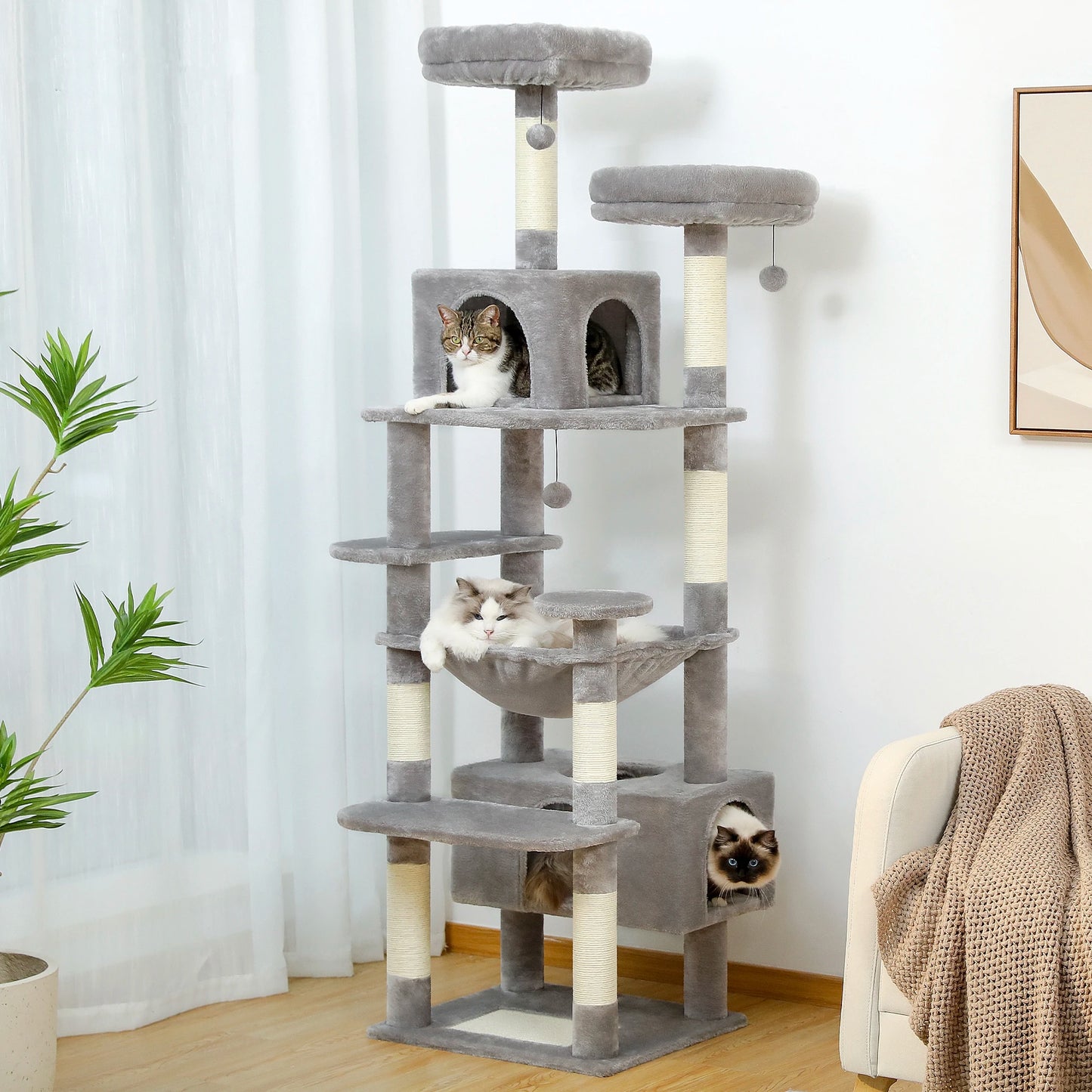 PEQULTI Multi Level Cat Tree Tower With Scratching Posts Hammock And Condo