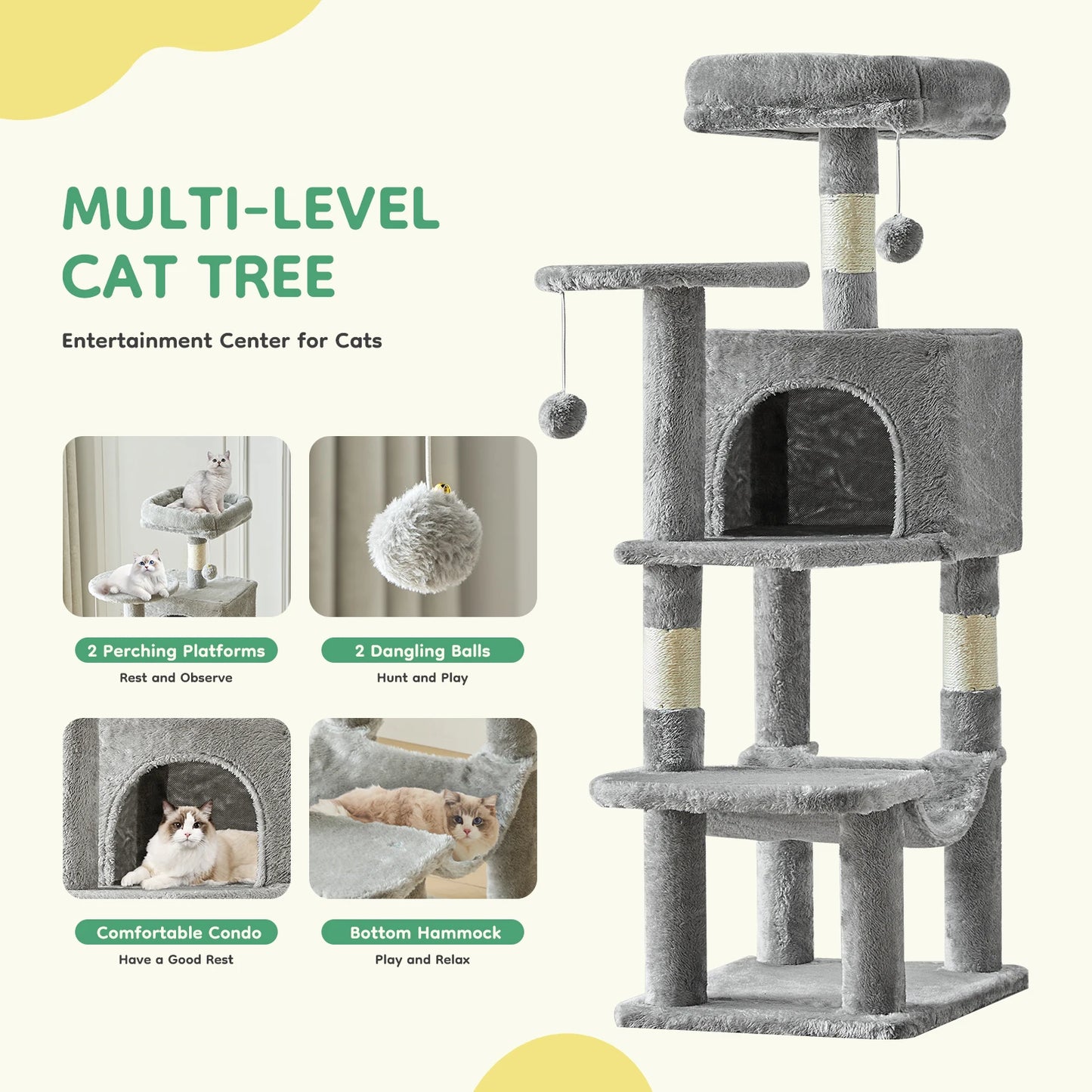JHK Cat Tree Multi Level Scratching Tower For Indoor Cats