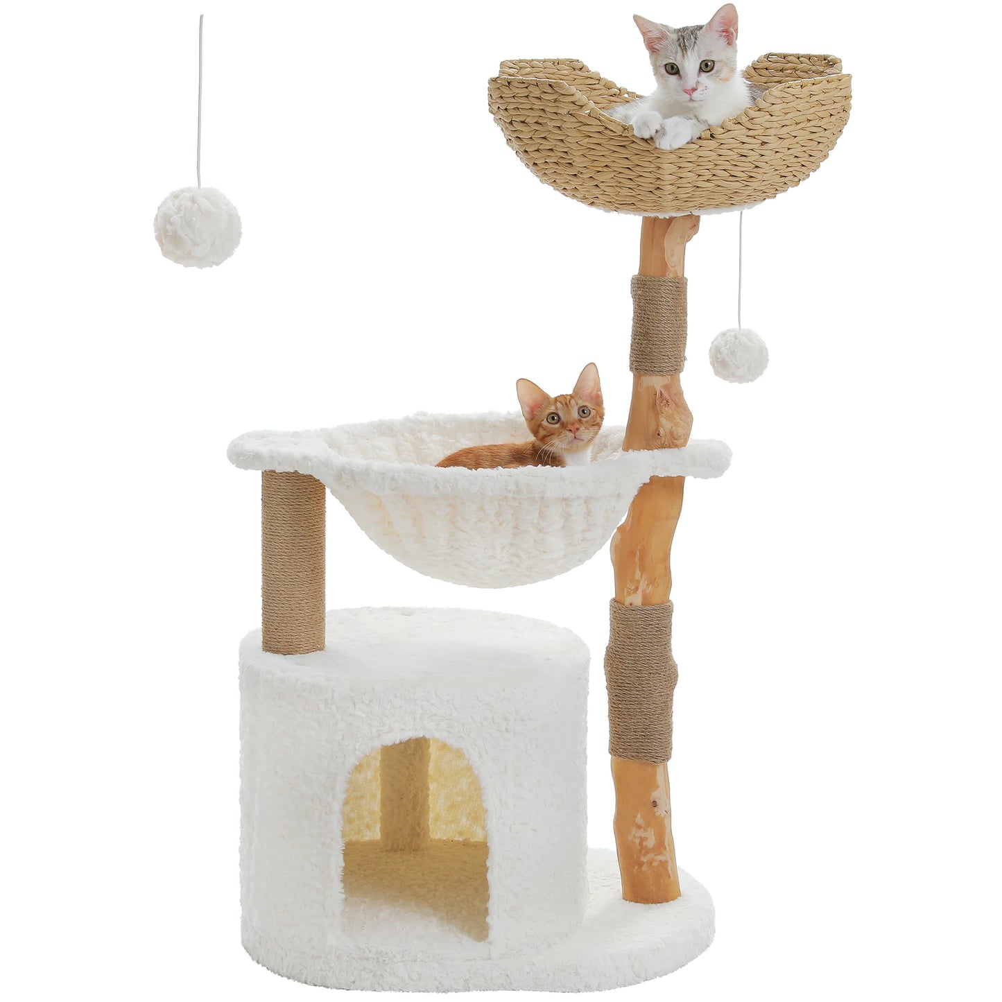 PEQULTI Solid Wood Cat Tree Tower With Condo And Perches