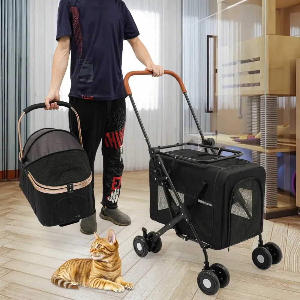XMSJ Dual Dog Stroller With Detachable Carriers And Lockable Wheels