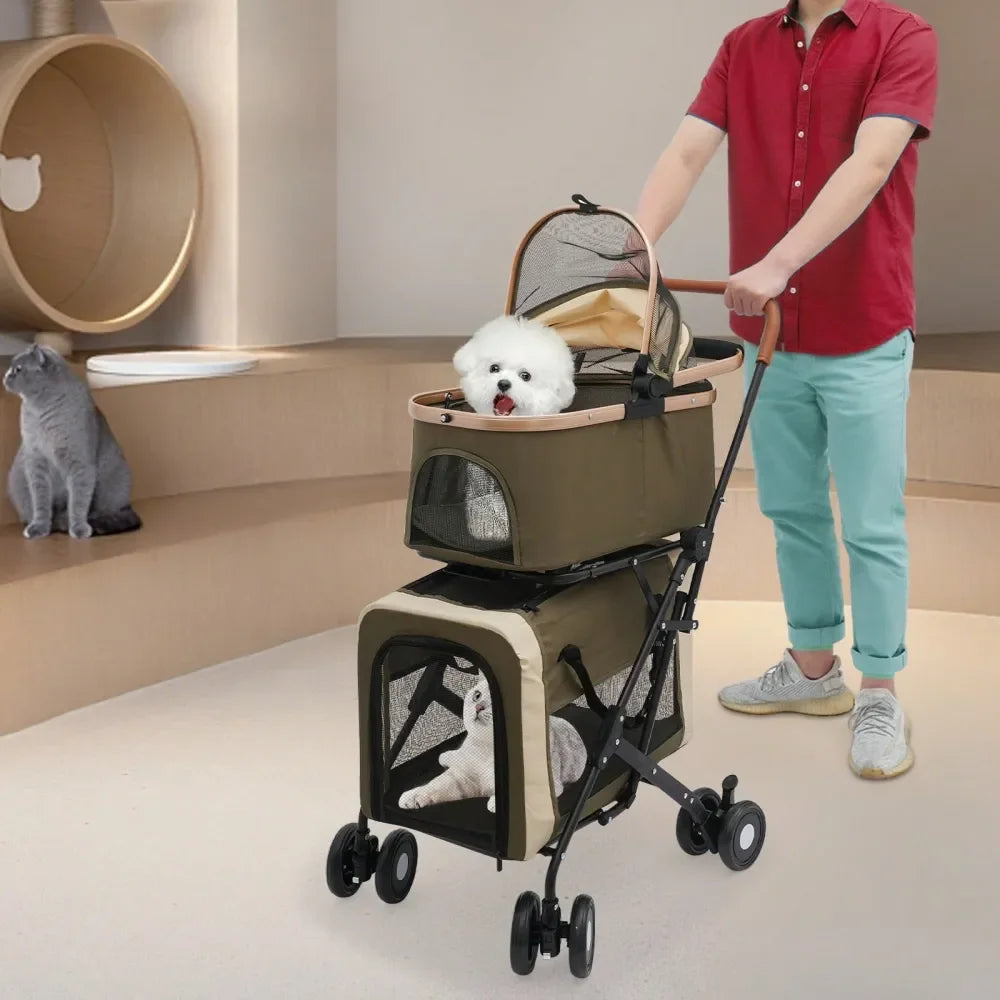 XMSJ 3-In-1 Foldable Pet Stroller For Cats And Small Dogs