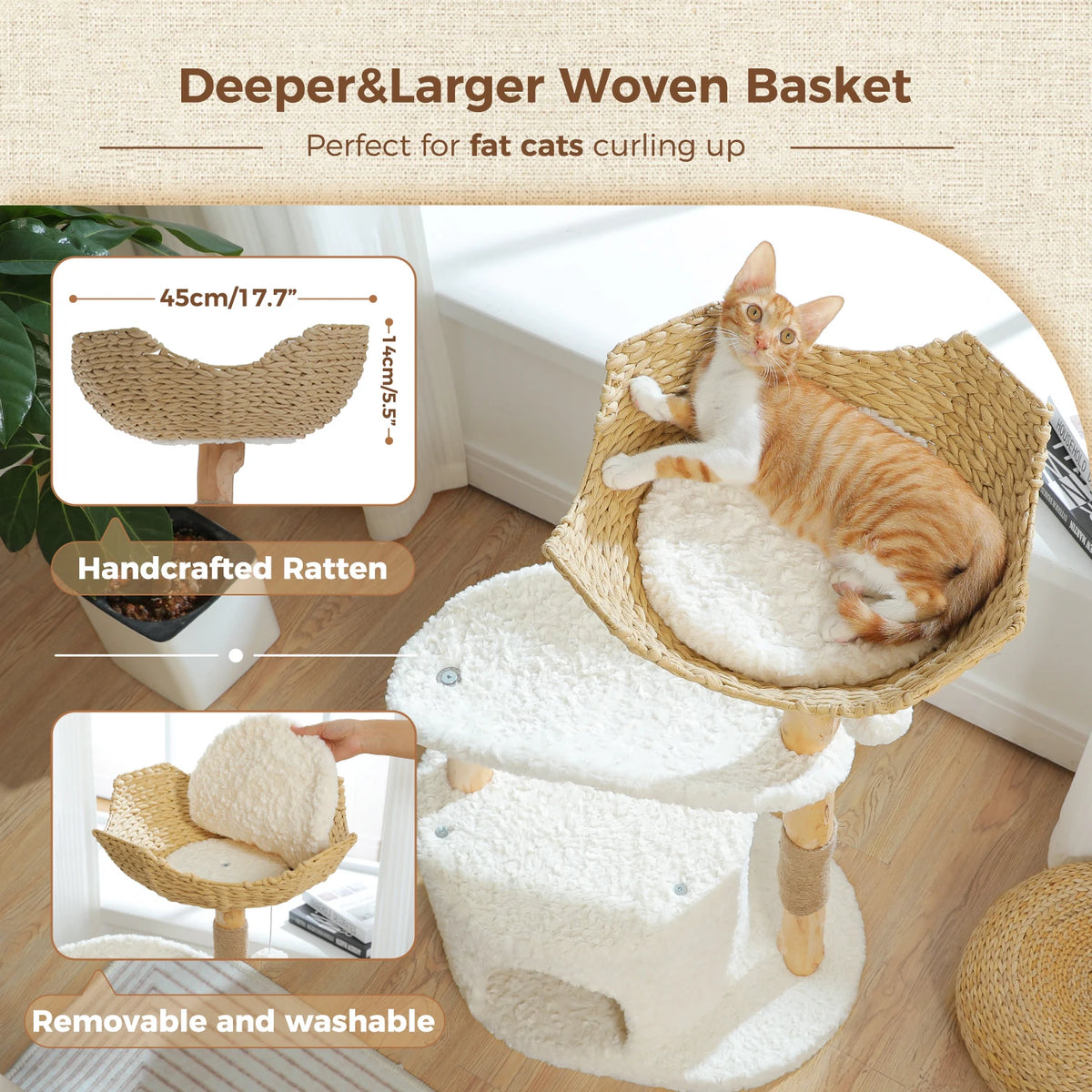 PEQULTI Solid Wood Cat Tree Tower With Condo And Perches