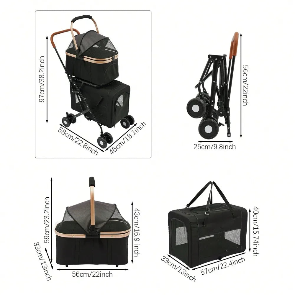 XMSJ Dual Dog Stroller With Detachable Carriers And Lockable Wheels