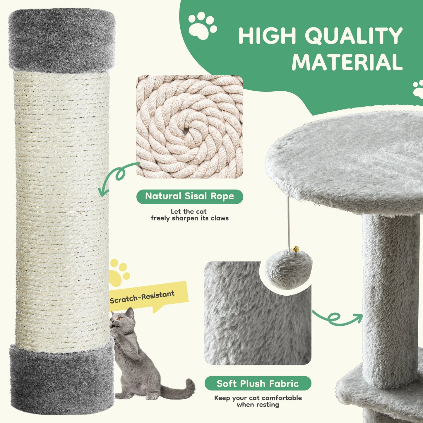 JHK Cat Tree Multi Level Scratching Tower For Indoor Cats