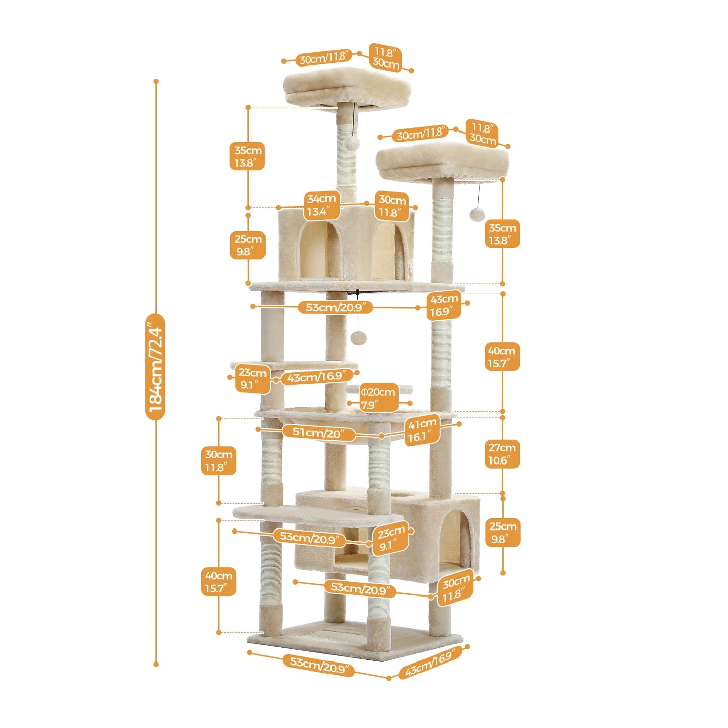 PEQULTI Multi Level Cat Tree Tower With Scratching Posts Hammock And Condo