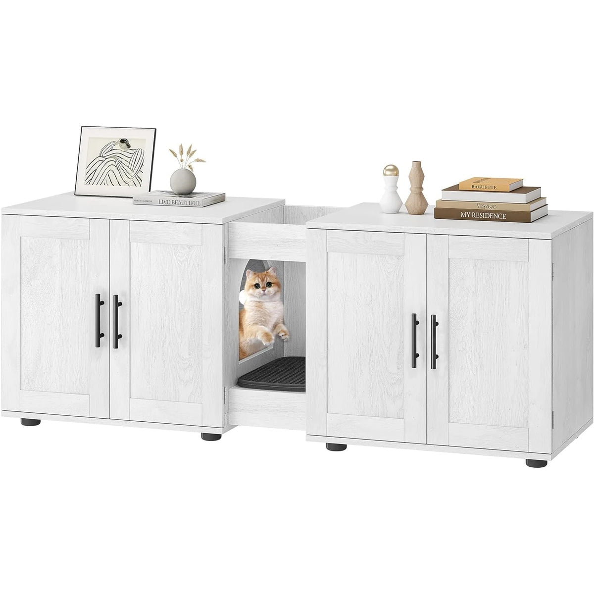 Wooden Cat Litter Box Cabinet With Door And Scratching Pad