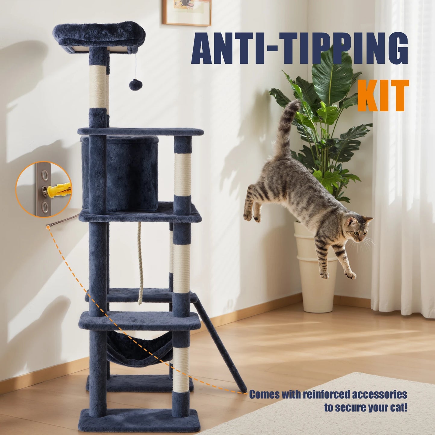 JHK Cat Tree Tall Multi Cat Climbing Tower Sisal Posts