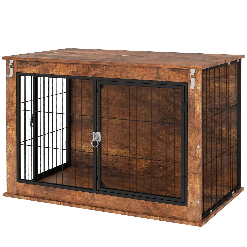 Dog Crate Furniture With Flip Up Top And Dual Doors
