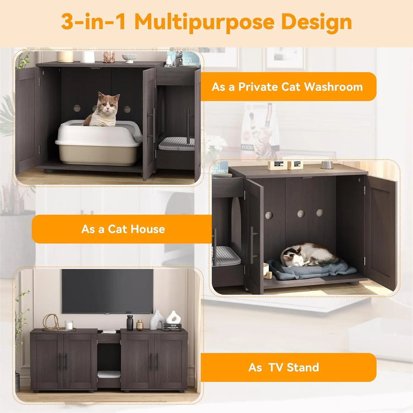 Wooden Cat Litter Box Cabinet With Door And Scratching Pad