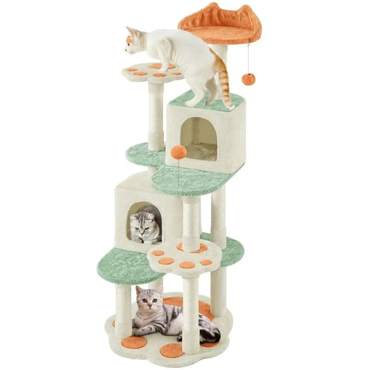 XMSJ Cat Tree Paw Shaped Plush Climbing Frame with Platforms