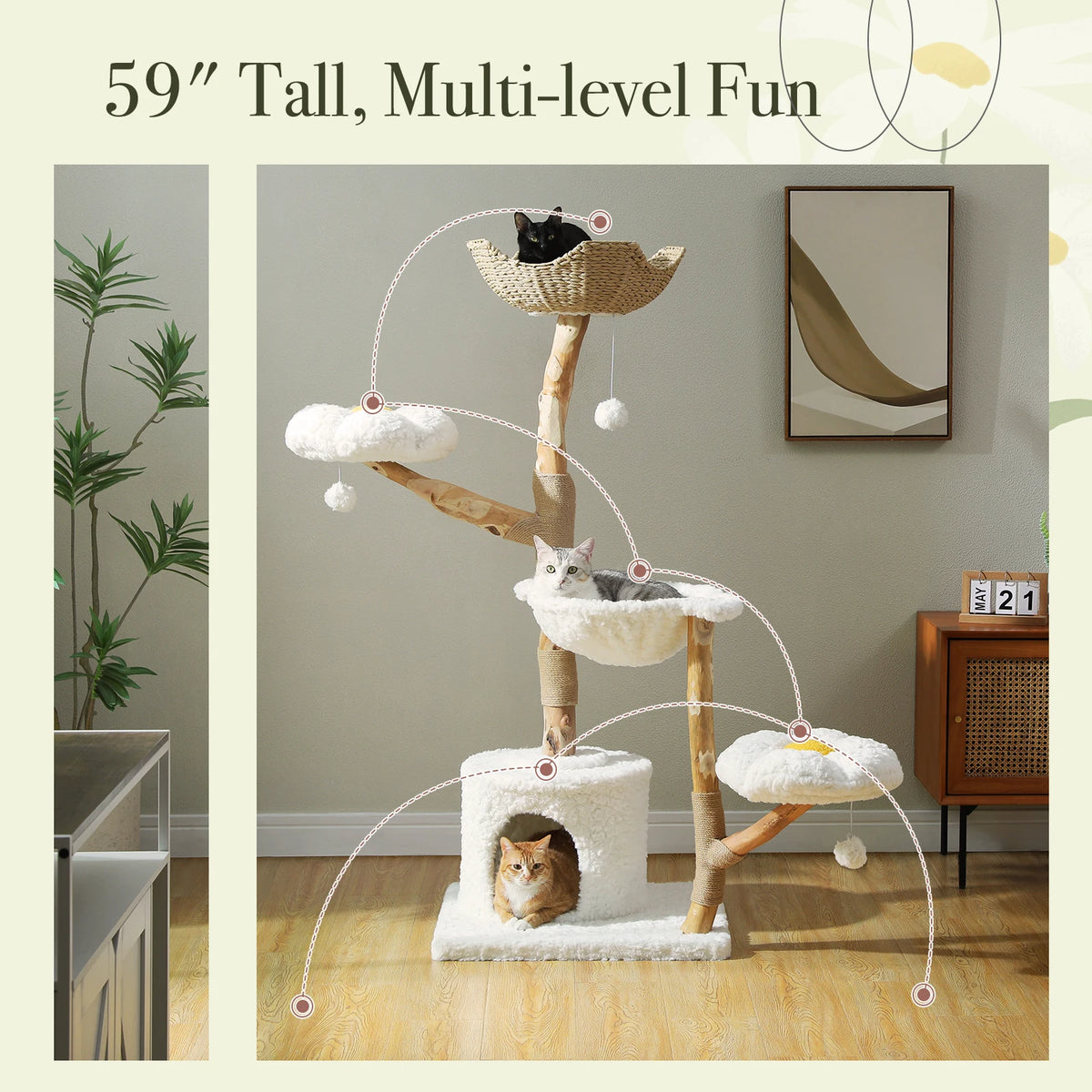 PEQULTI Solid Wood Cat Tree Tower With Condo And Perches