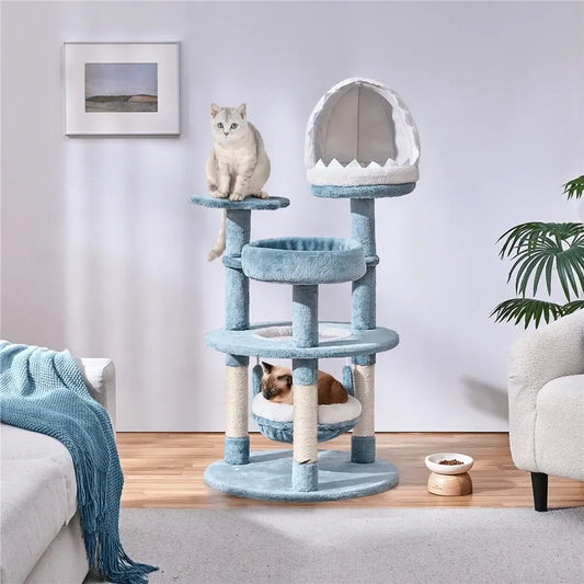 Cat Tree for Cats Ocean Themed Multi Level Plush Tower