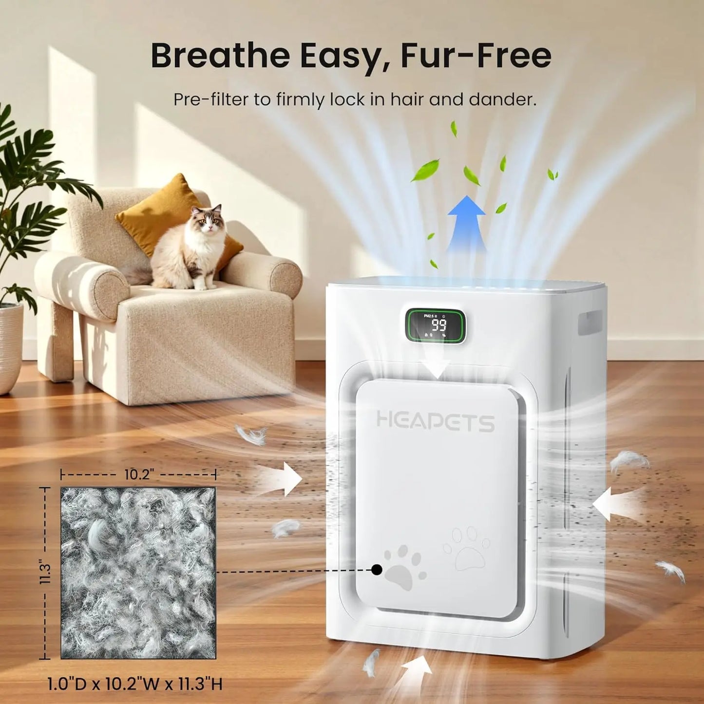 Pet Hair Pro Large Room Air Purifier With H13 HEPA