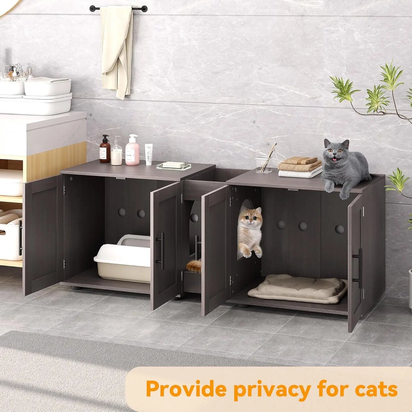 Wooden Cat Litter Box Cabinet With Door And Scratching Pad