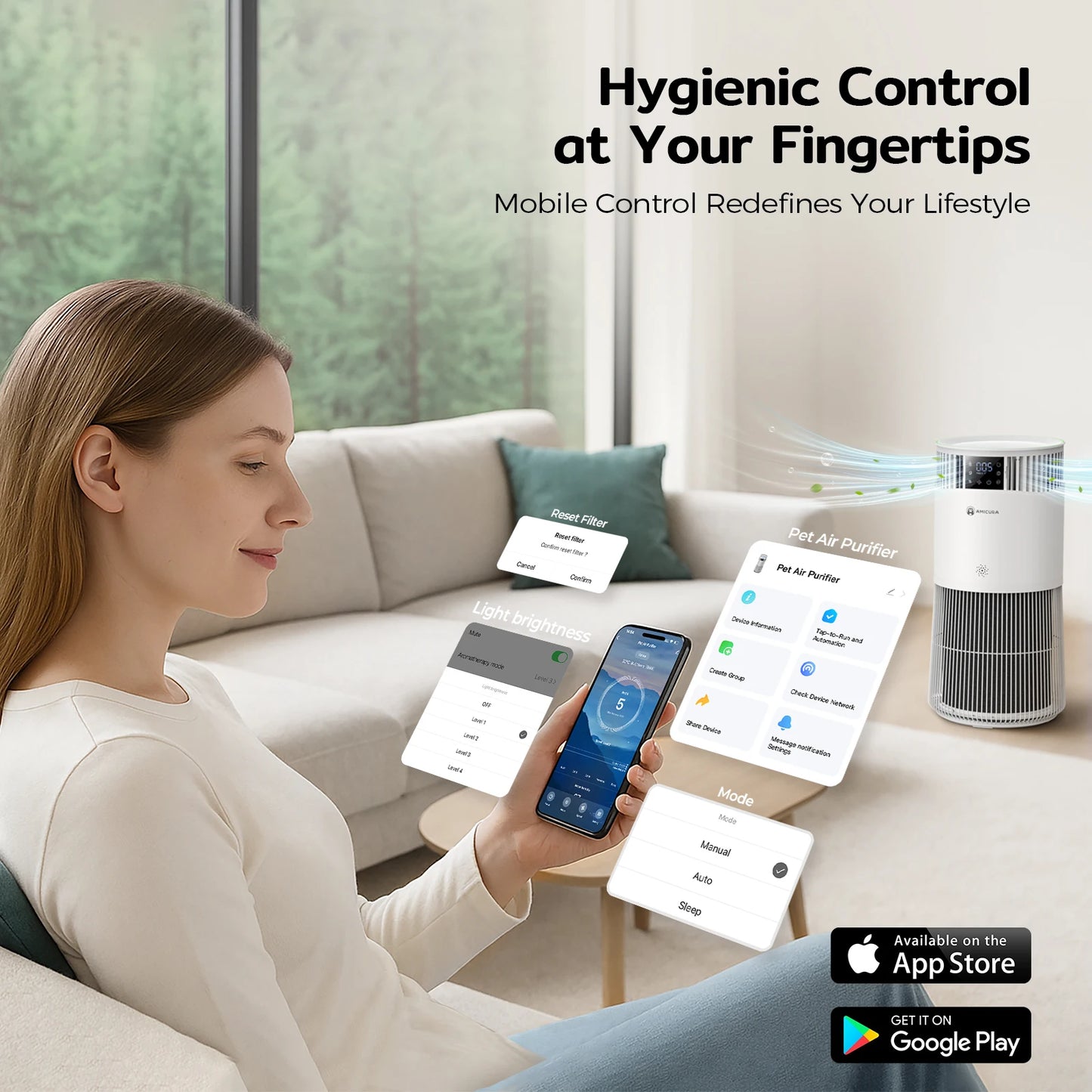 P2 Air Purifier for Pet Allergies with H13 Filter CADR