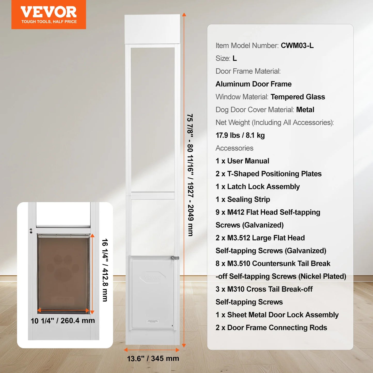 NONEDog Door Sliding Glass Pet Door With Adjustable Height