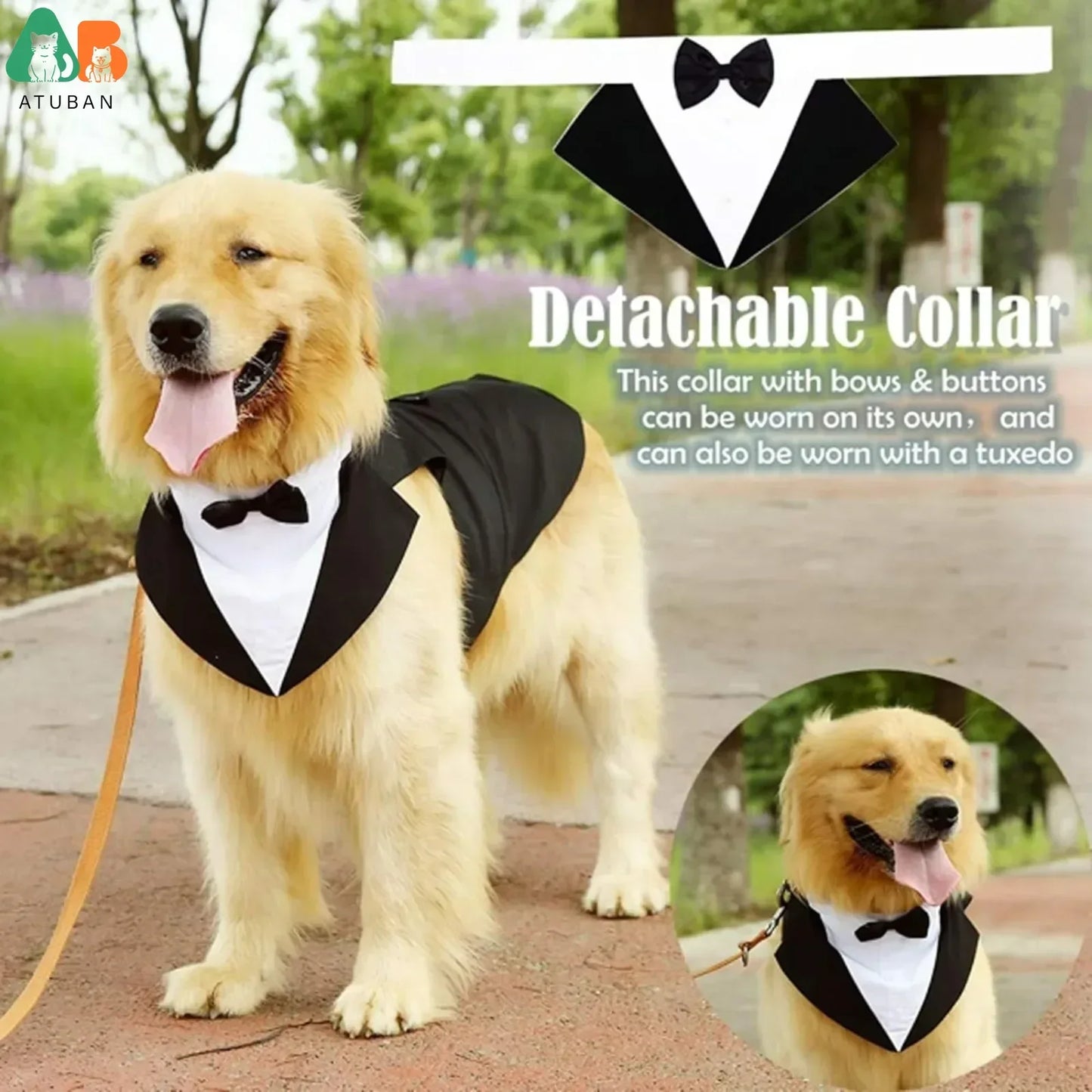 ATUBAN Dog Tuxedo Costume for Large Breeds Detachable Wedding Attire