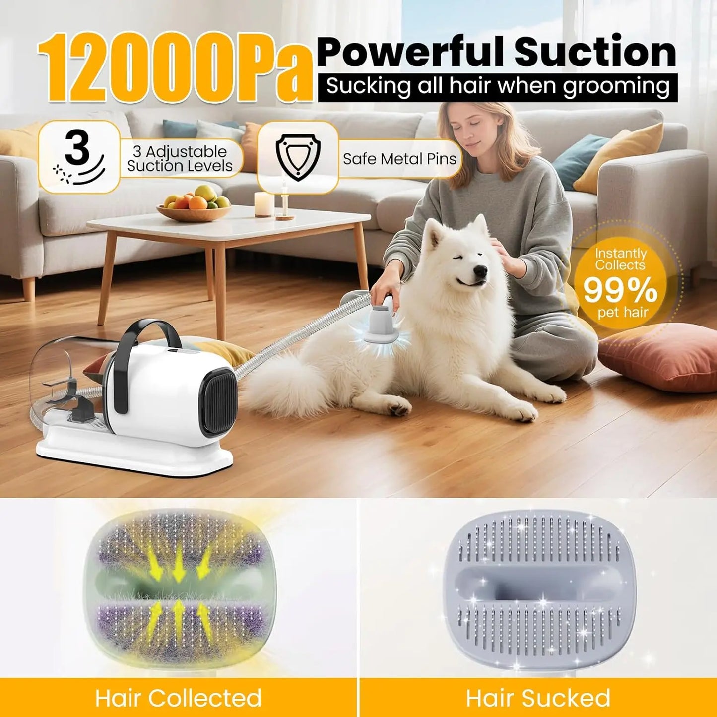 All-In-One Pet Grooming Vacuum With Hair Clipper And Brush