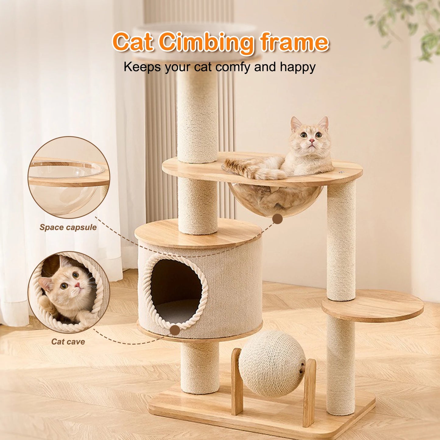 JOCESTYLE Integrated Cat Climbing Frame with Nest and Scratching Post