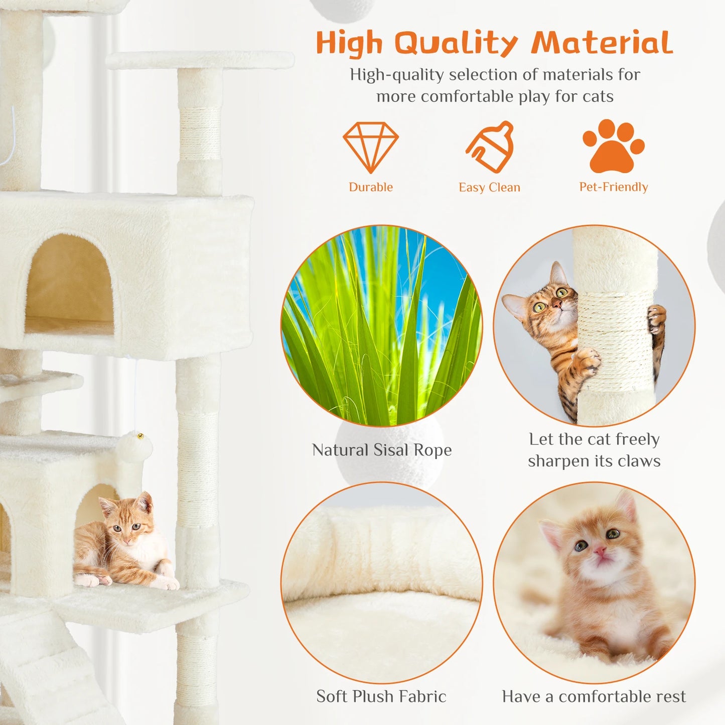 JHK Multi-Level Cat Tree Tower for Indoor Cats with Sisal Scratching Post