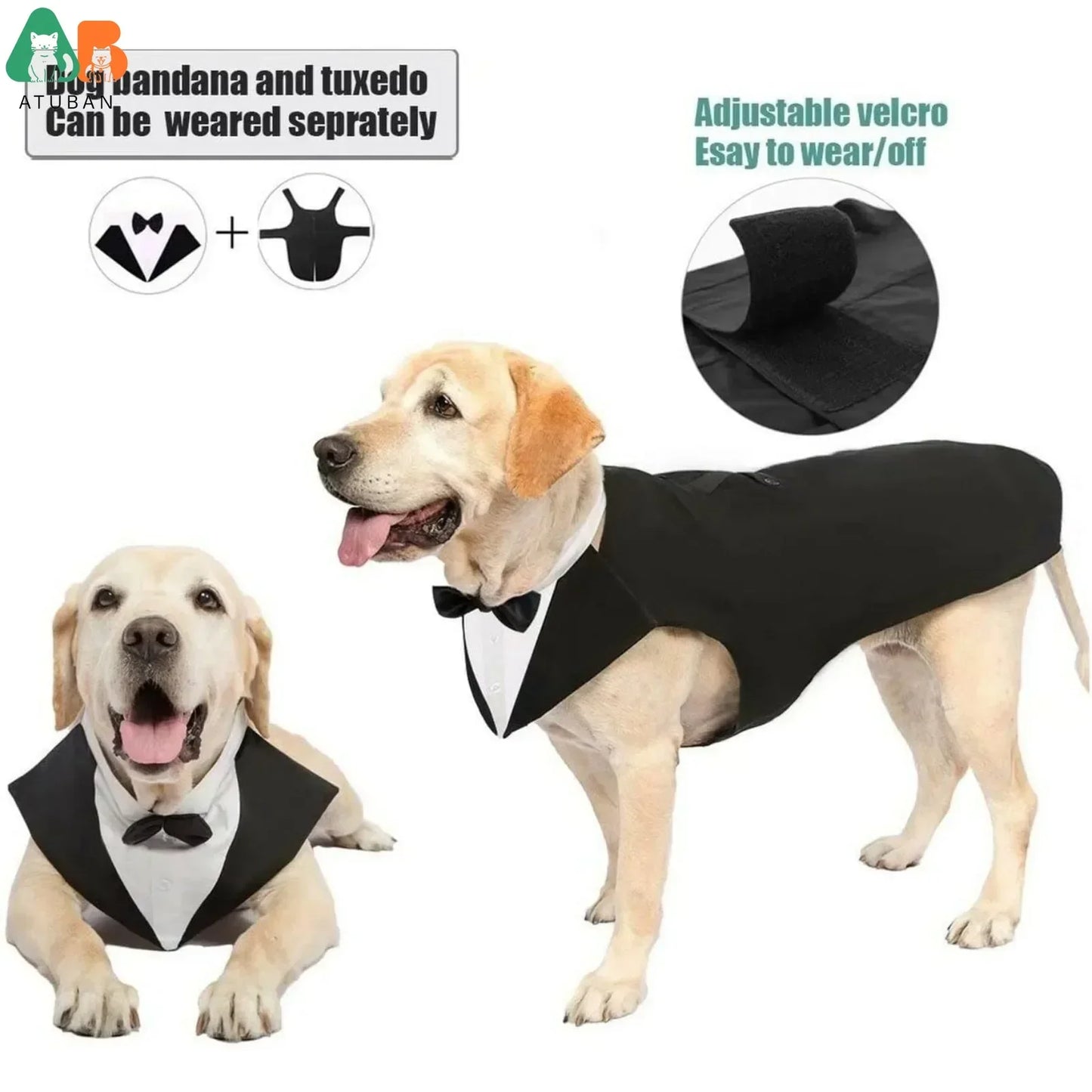 ATUBAN Dog Tuxedo Costume for Large Breeds Detachable Wedding Attire