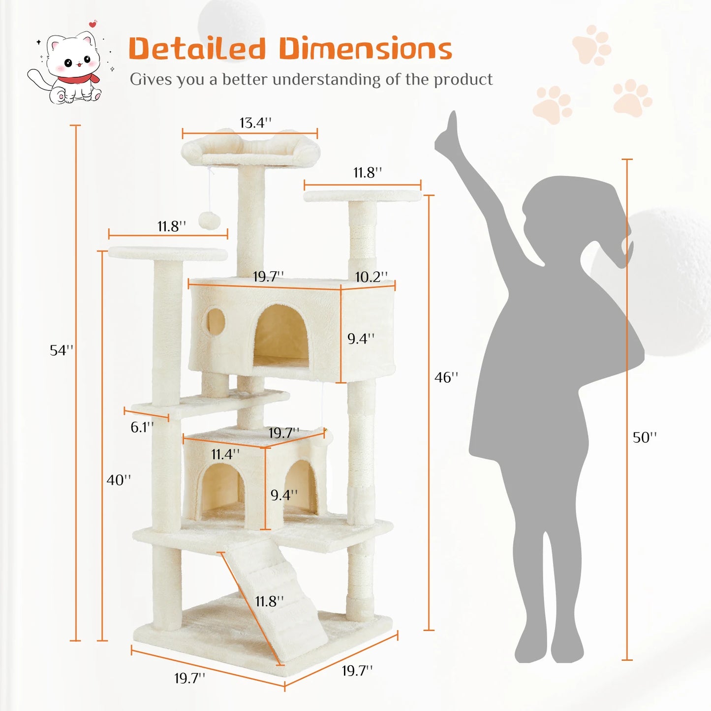 JHK Multi-Level Cat Tree Tower for Indoor Cats with Sisal Scratching Post