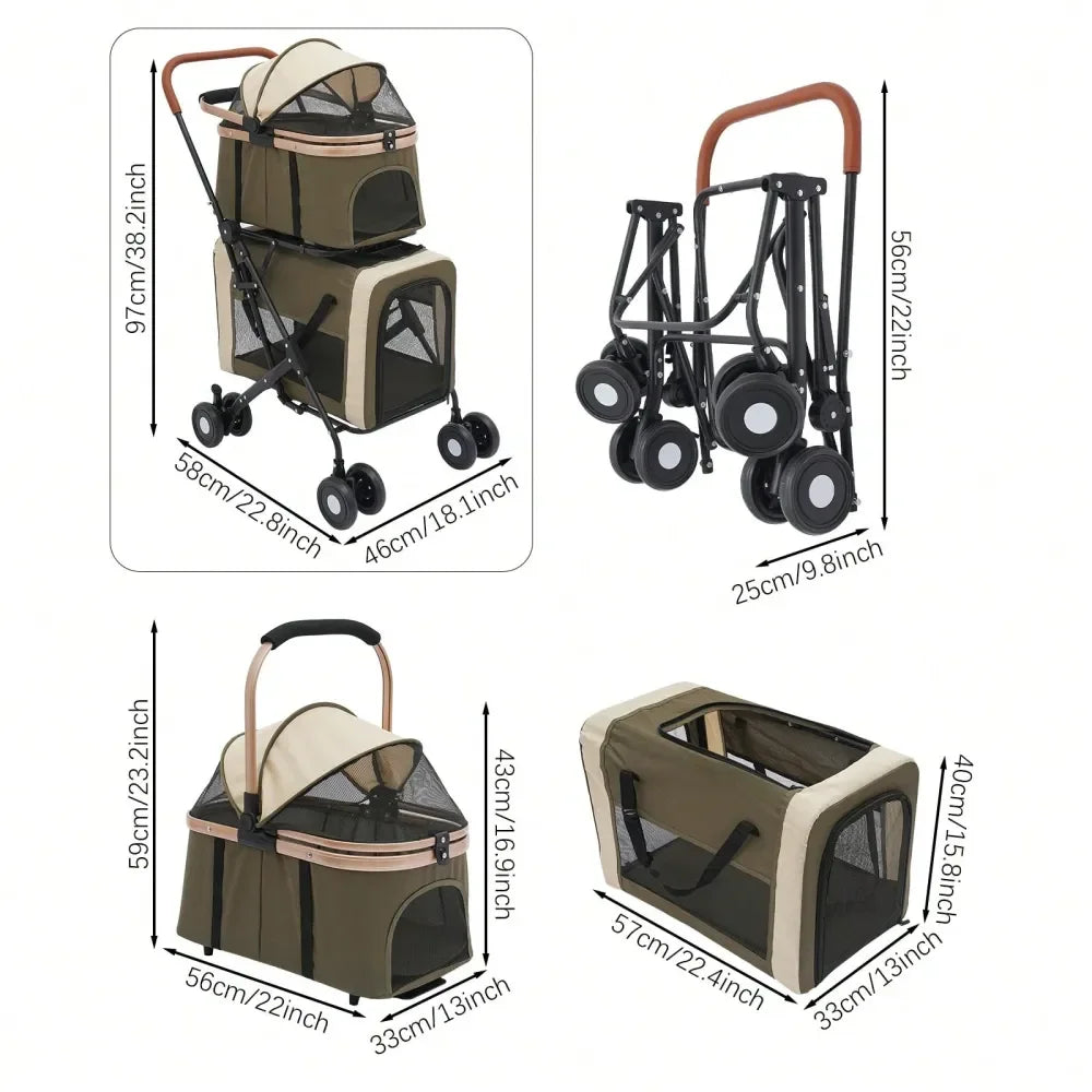 XMSJ 3-In-1 Foldable Pet Stroller For Cats And Small Dogs