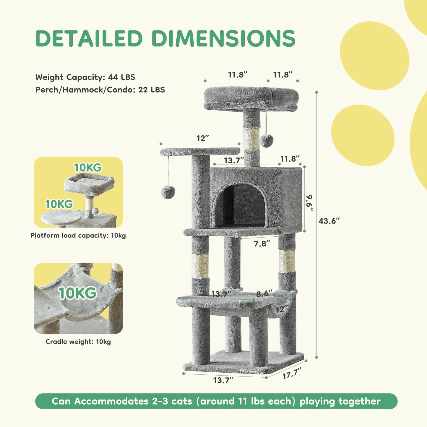 JHK Cat Tree Multi Level Scratching Tower For Indoor Cats