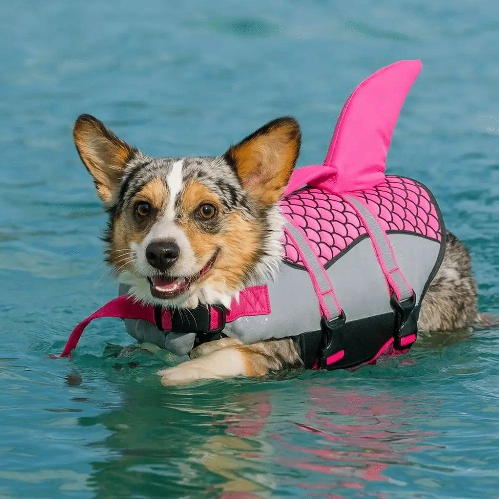 Reflective Shark Dog Life Jacket With Handle Enhanced Buoyancy