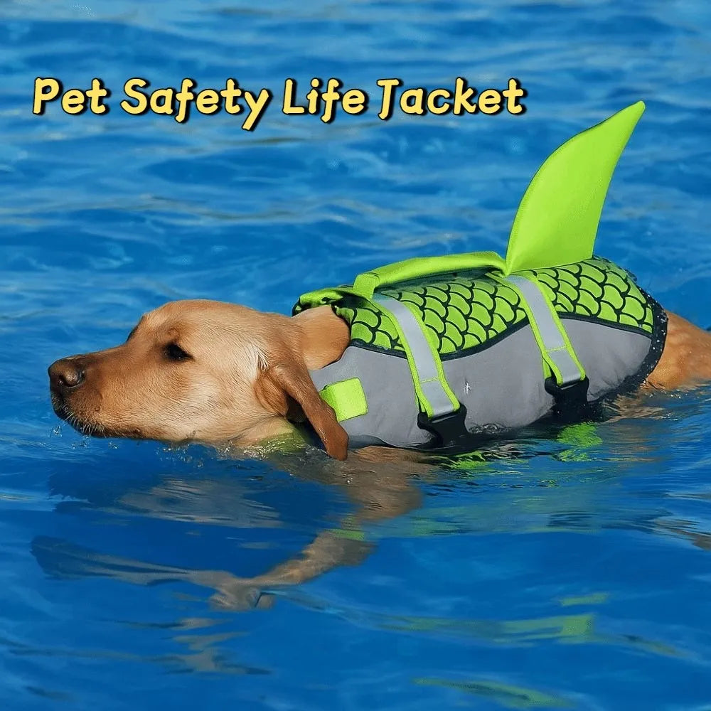 Reflective Shark Dog Life Jacket With Handle Enhanced Buoyancy
