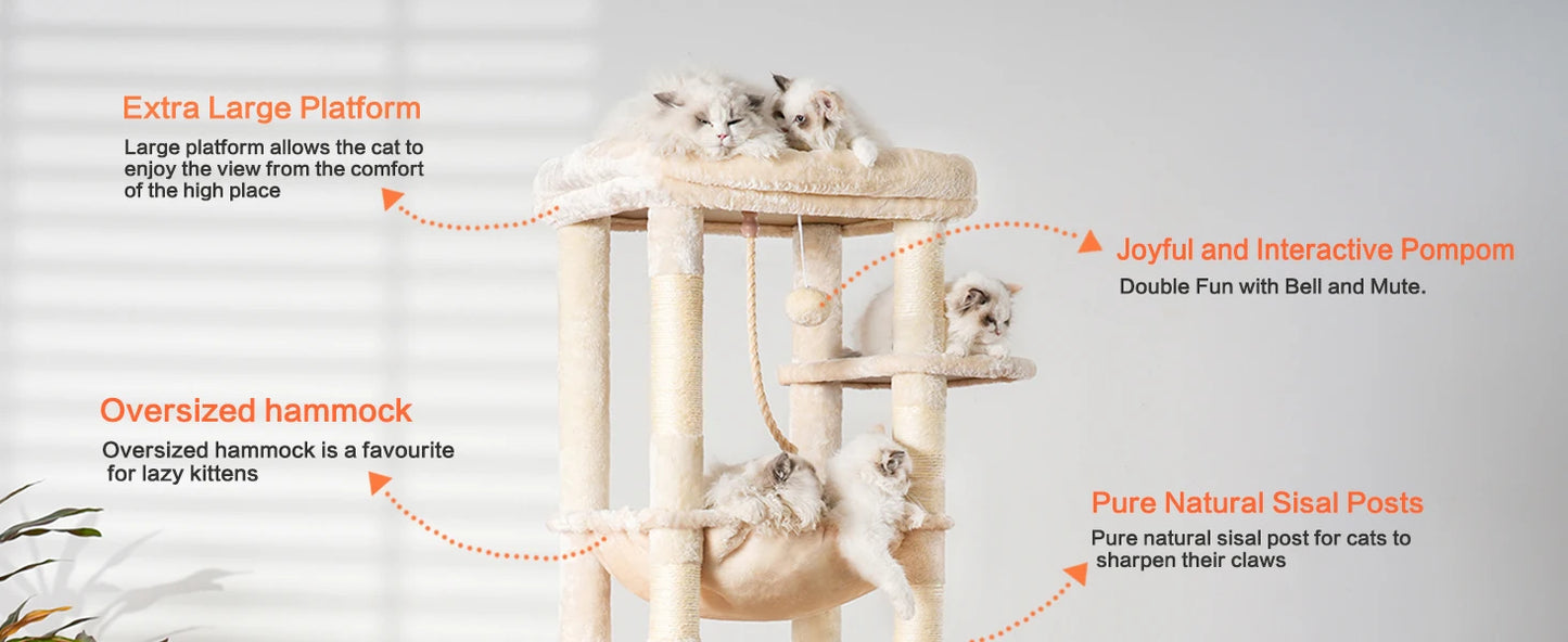 Heavy Duty Cat Tree Multi-Level Indoor Condo With Plush