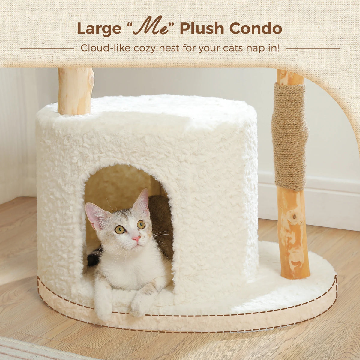 PEQULTI Solid Wood Cat Tree Tower With Condo And Perches